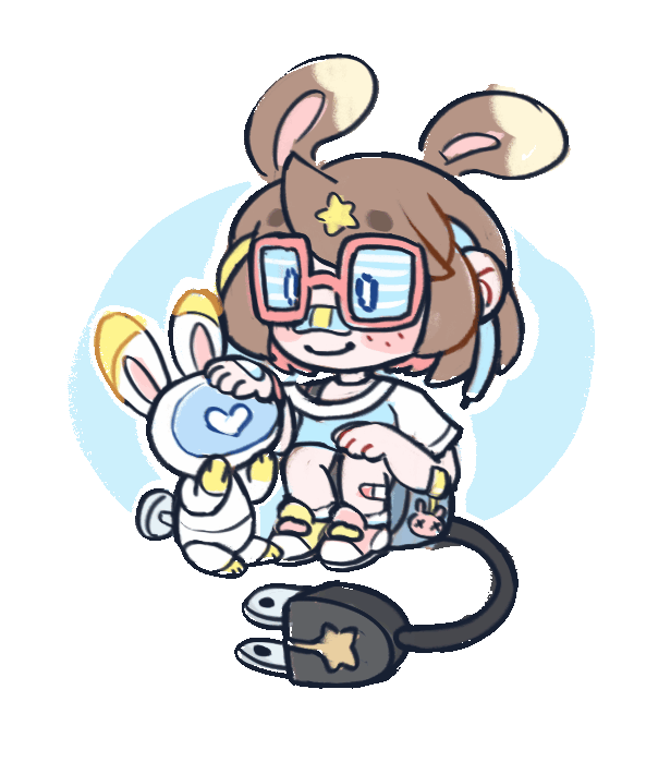 a gif of Rae petting bunbot